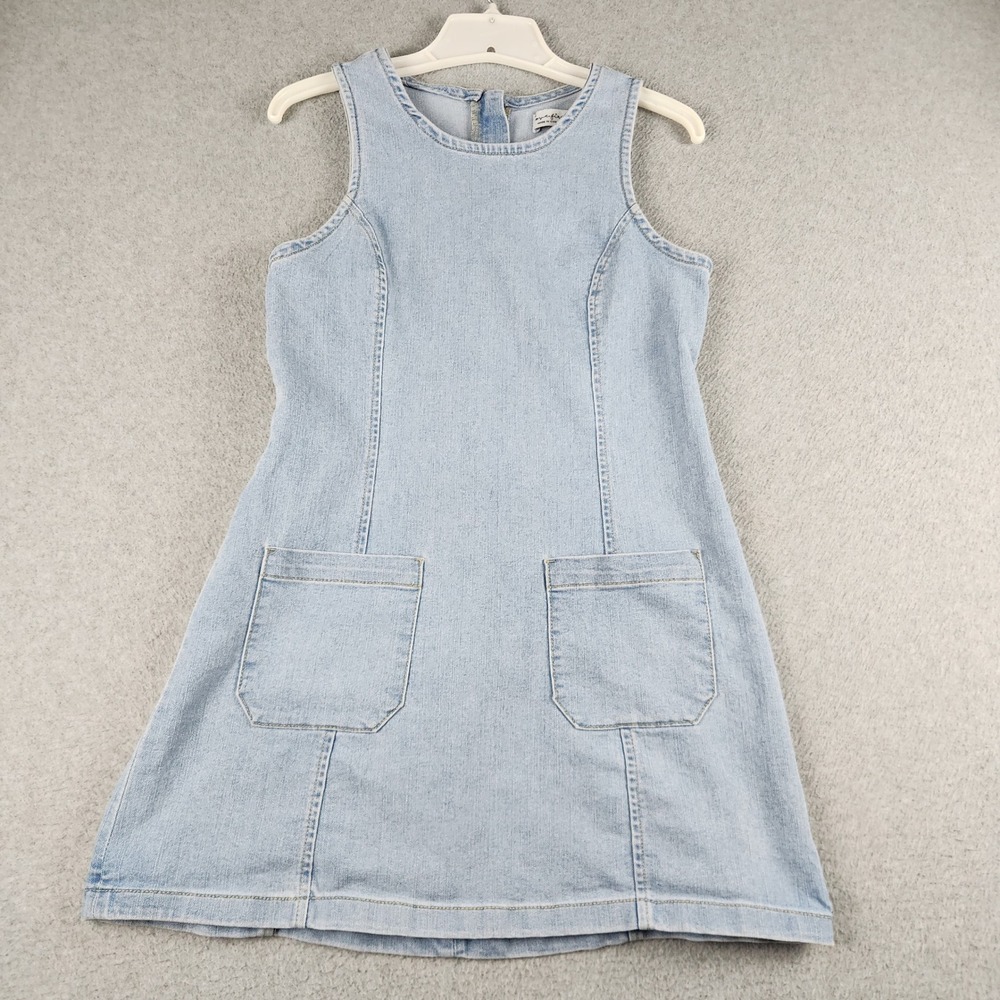 Love Fire Shift Dress Women Large Blue Denim Cotton Pinafore Sleeveless Back Zip